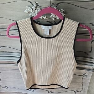 House of Harlow 1960 Beige and Black Ribbed Crop Top